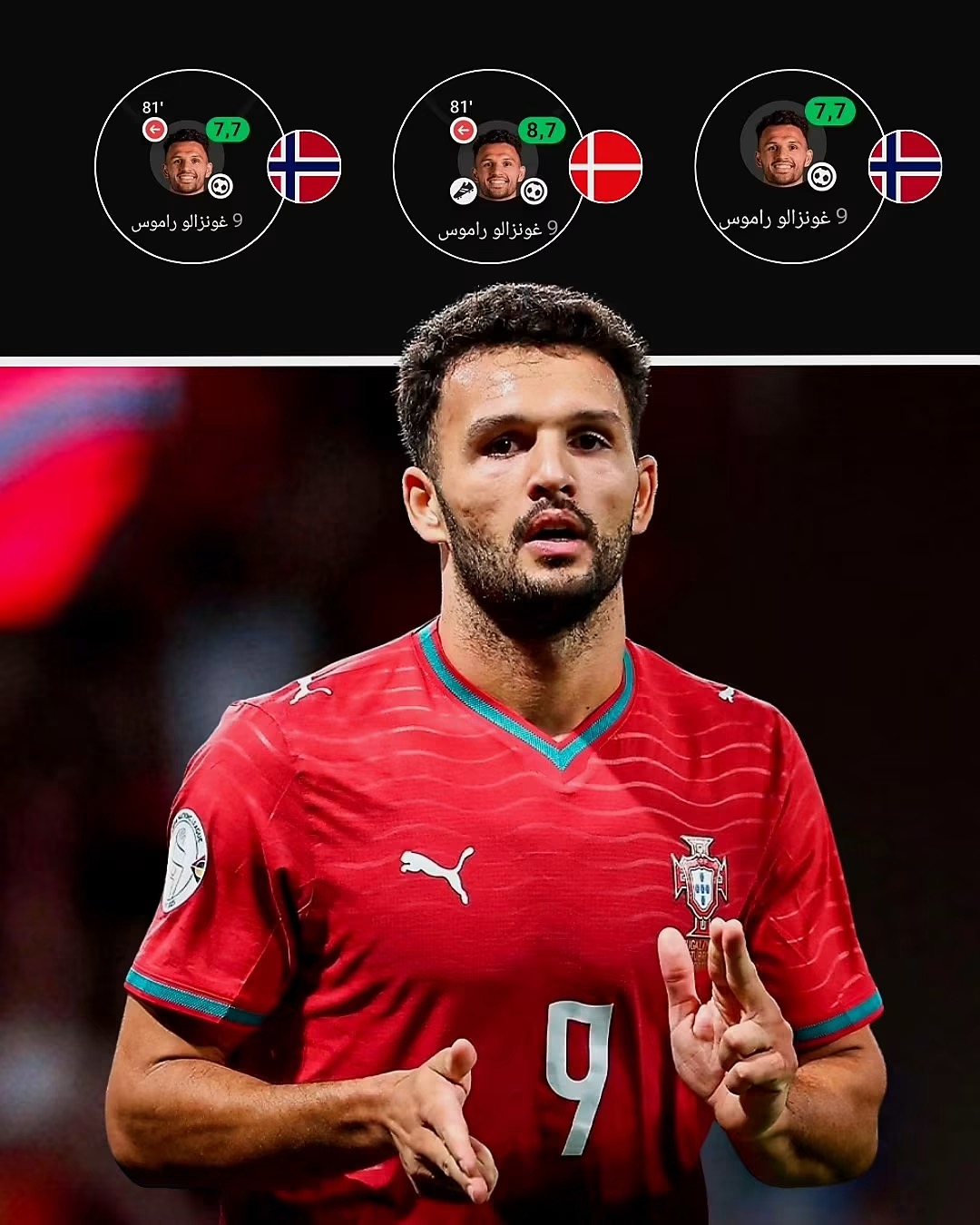 غونزالو راموس يقود مستقبل هجوم البرتغال 🇵🇹🔥  مع اقتراب نهاية حقبة الأسطورة كريستيانو رونالدو، يواصل غونزالو راموس تقديم نفسه كأحد أبرز الأسماء القادرة على قيادة هجوم البرتغال مستقبلًا.  📊 في آخر 3